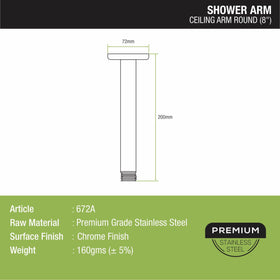 Ceiling Round Shower Arm (8 Inches) - LIPKA - Lipka Home