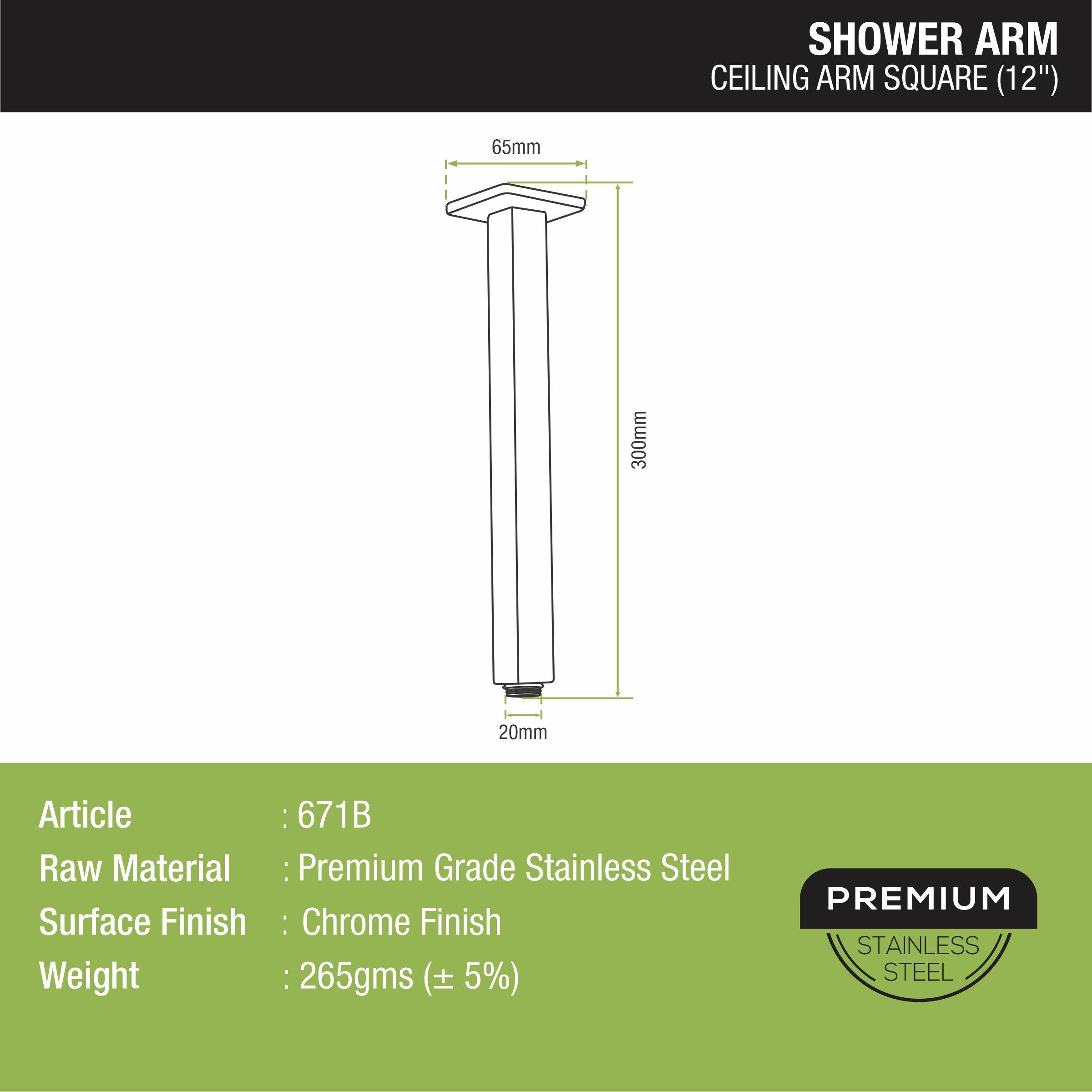 Ceiling Shower Arm (12 Inches) sizes and dimensions