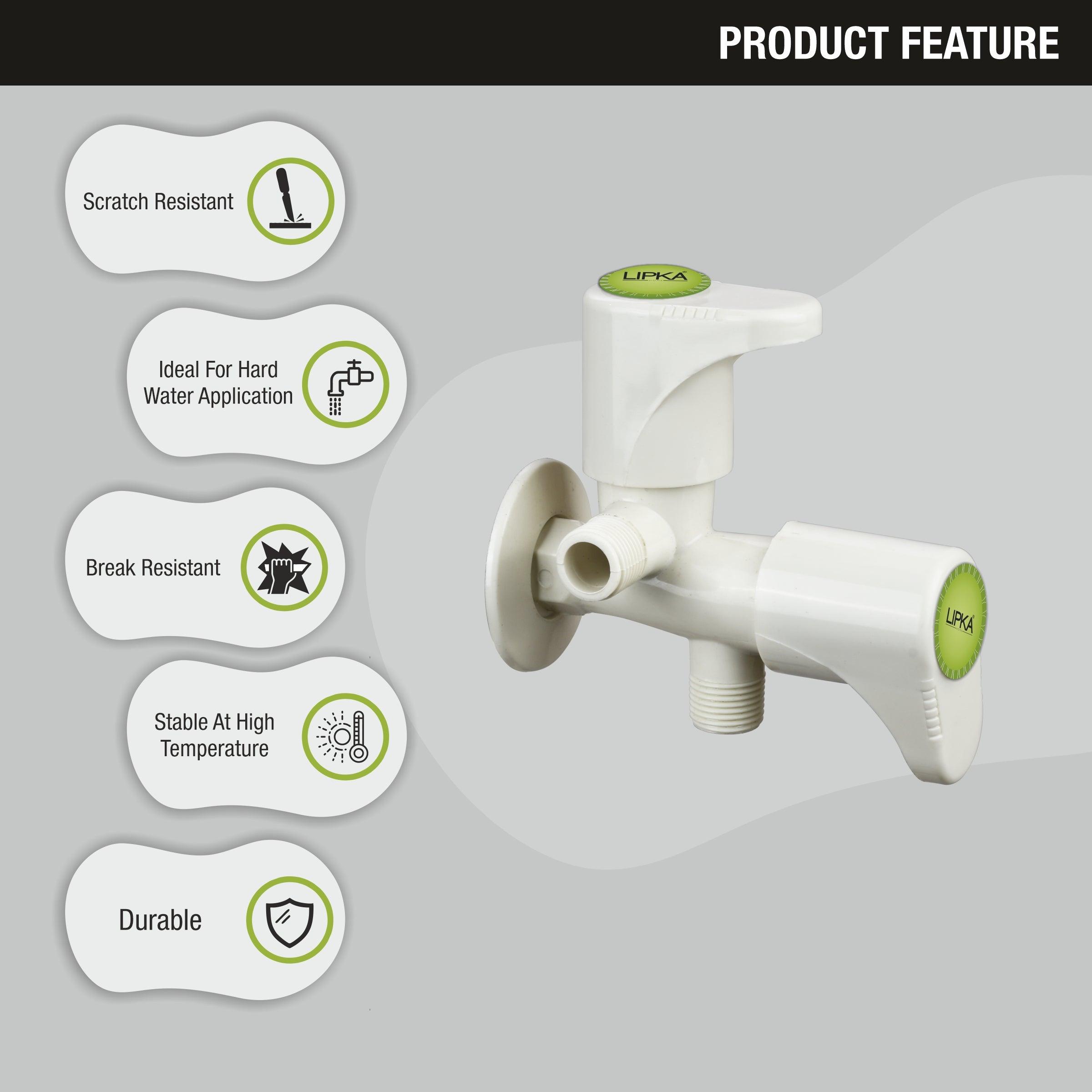 Designo Two Way Angle Valve PTMT Faucet (Double Handle) features