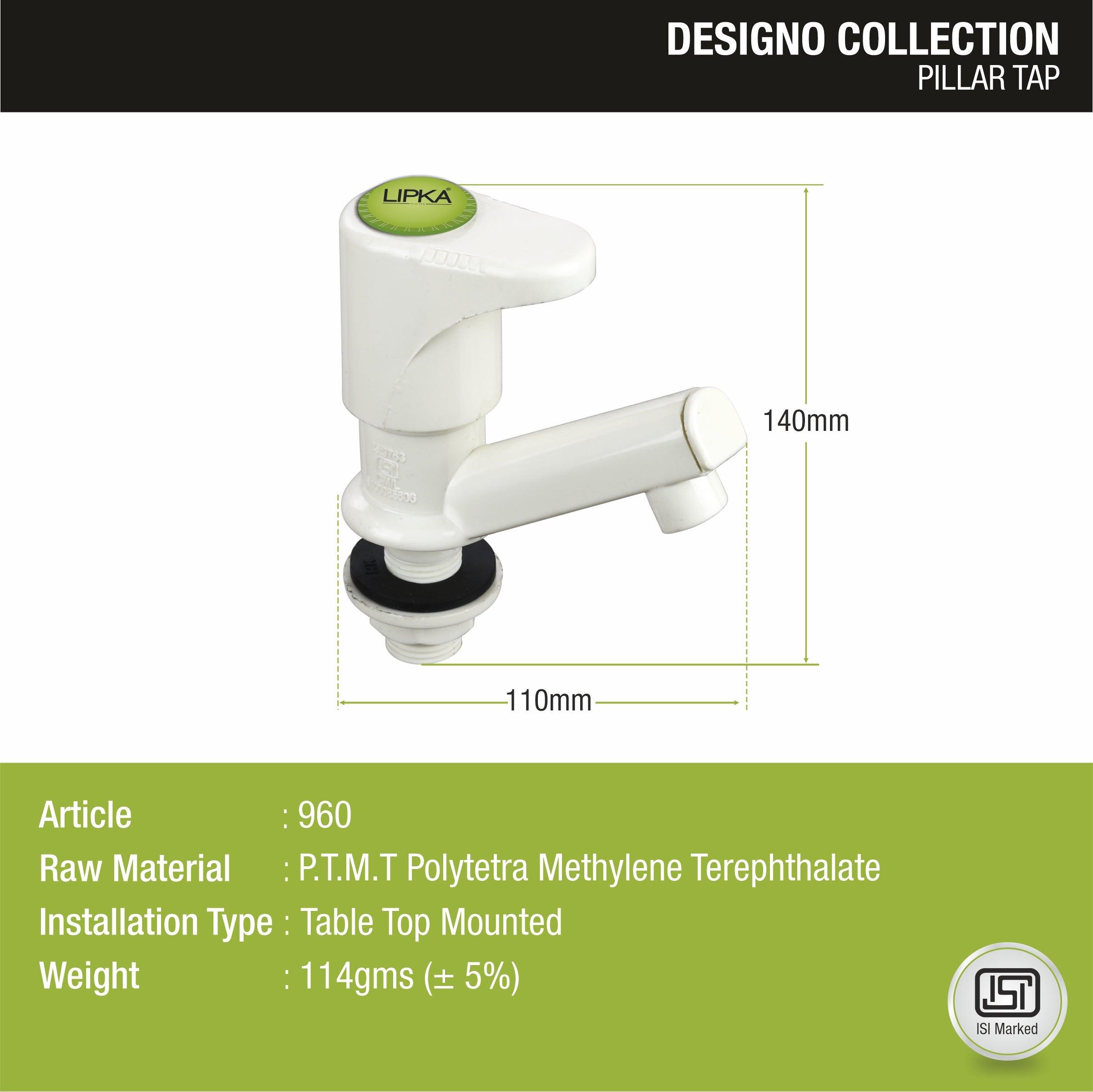 Designo Pillar Tap PTMT Faucet sizes and dimensions