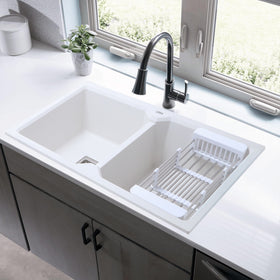 Crystal White Quartz Double Bowl Kitchen Sink (37 x 18 x 9 Inches) - LIPKA - Lipka Home