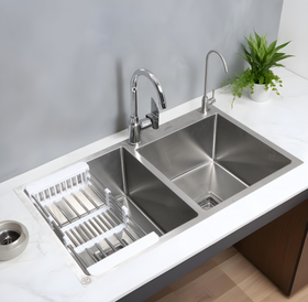 Handmade Double Bowl 304-Grade Kitchen Sink with Tap Hole (37 x 18 x 10 Inches) - LIPKA - Lipka Home