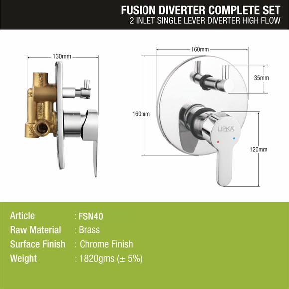 Fusion 2-inlet Single Lever Diverter High-Flow (Complete Set) - LIPKA - Lipka Home