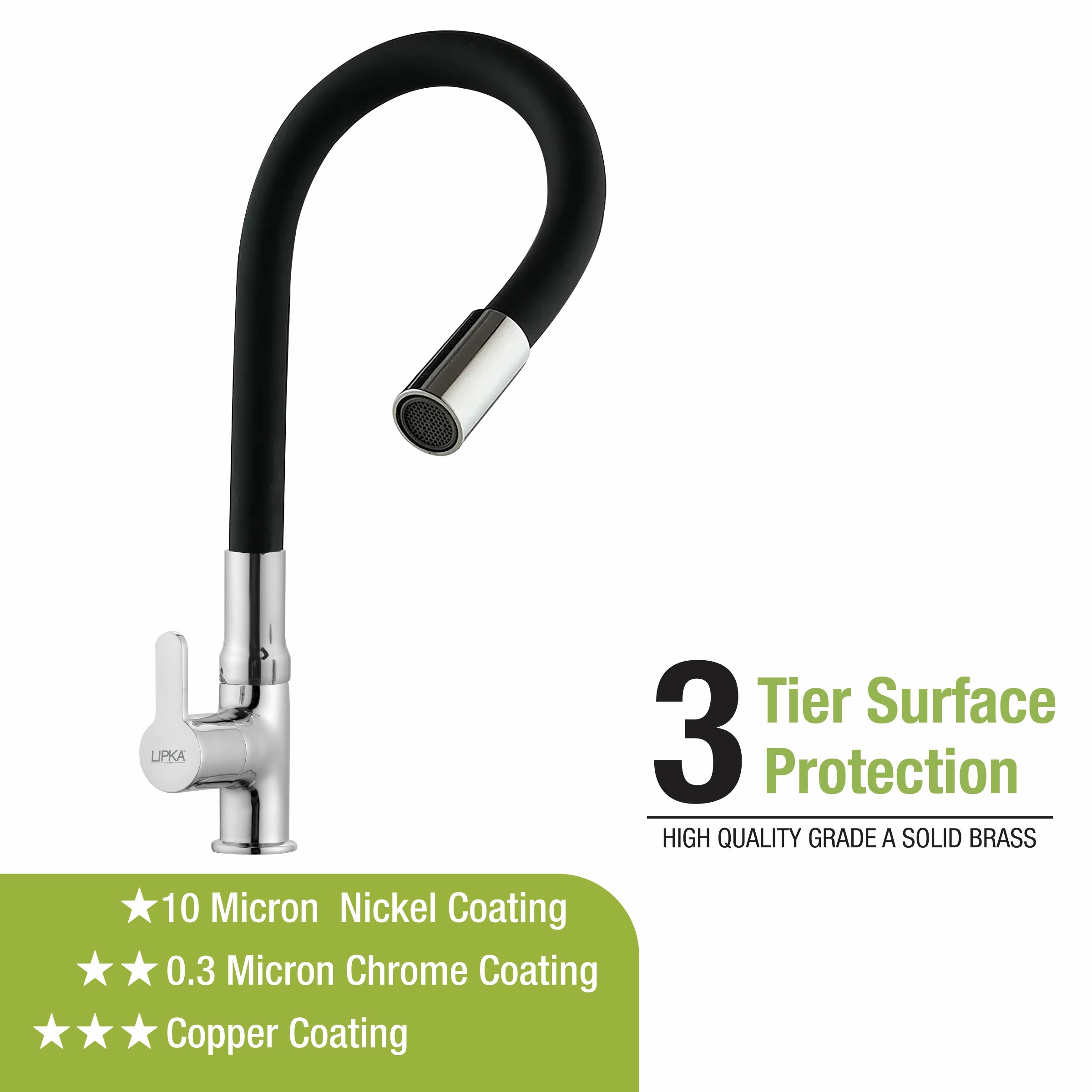 Fusion Swan Neck Brass Faucet with Flexible Silicone Spout (Black) - LIPKA