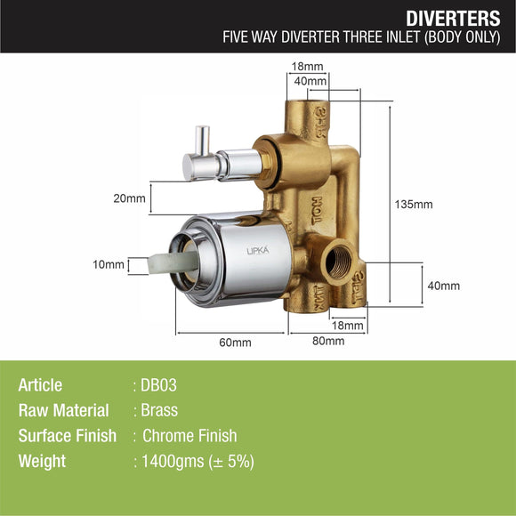 3-inlet Five Way Diverter (Only Body) - LIPKA - Lipka Home