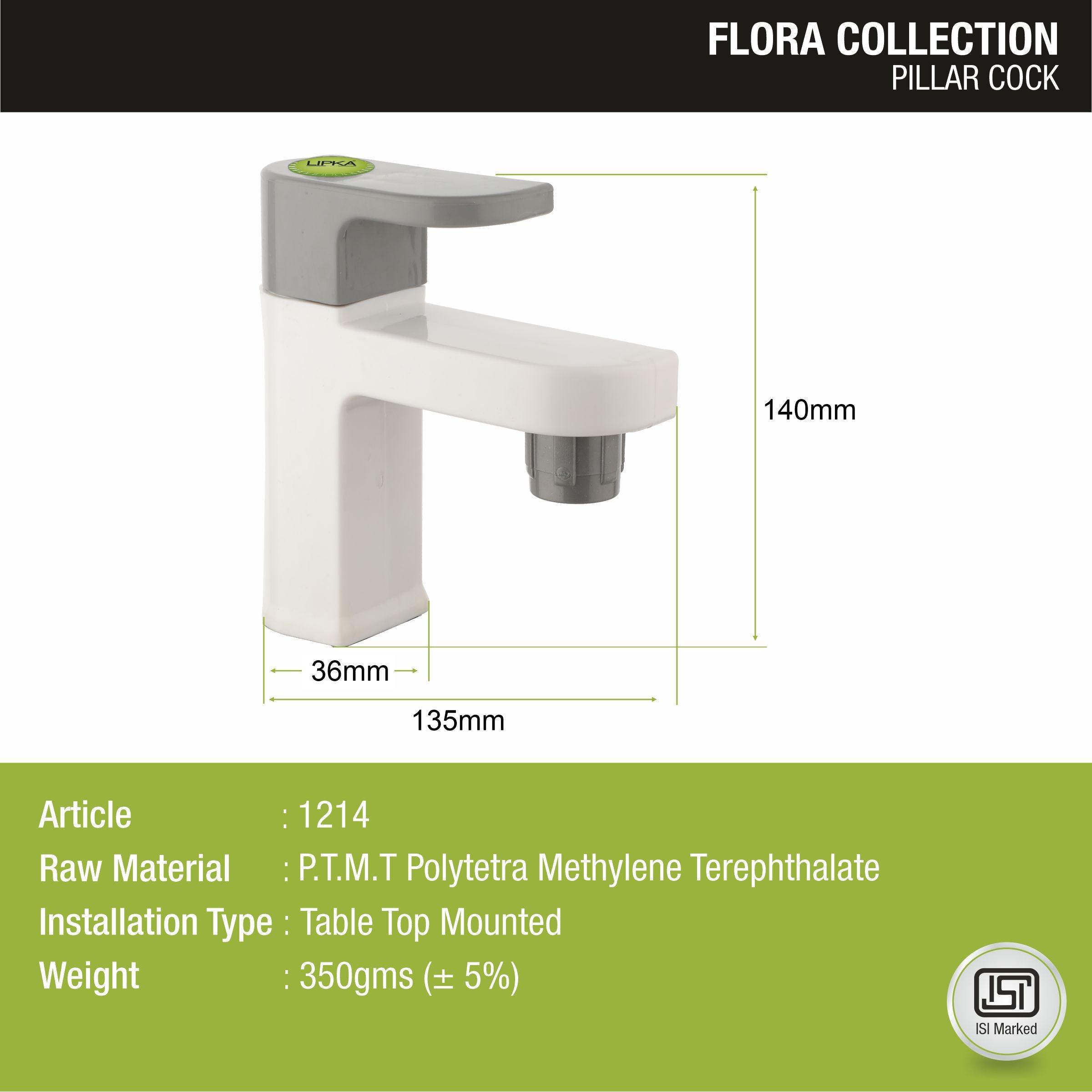 Flora Pillar Tap PTMT Faucet sizes and dimensions