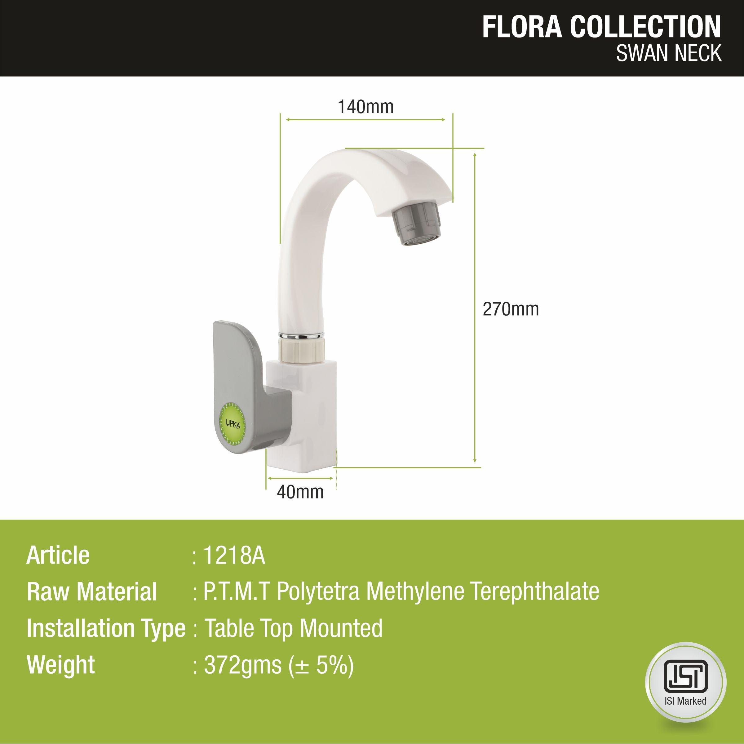 Flora PTMT Swan Neck Faucet sizes and dimensions