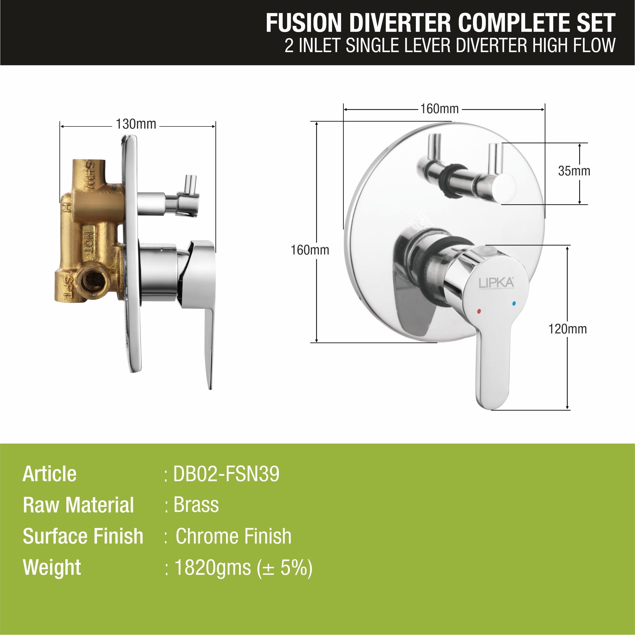 Fusion 2-inlet Single Lever Diverter High-Flow (Complete Set) sizes