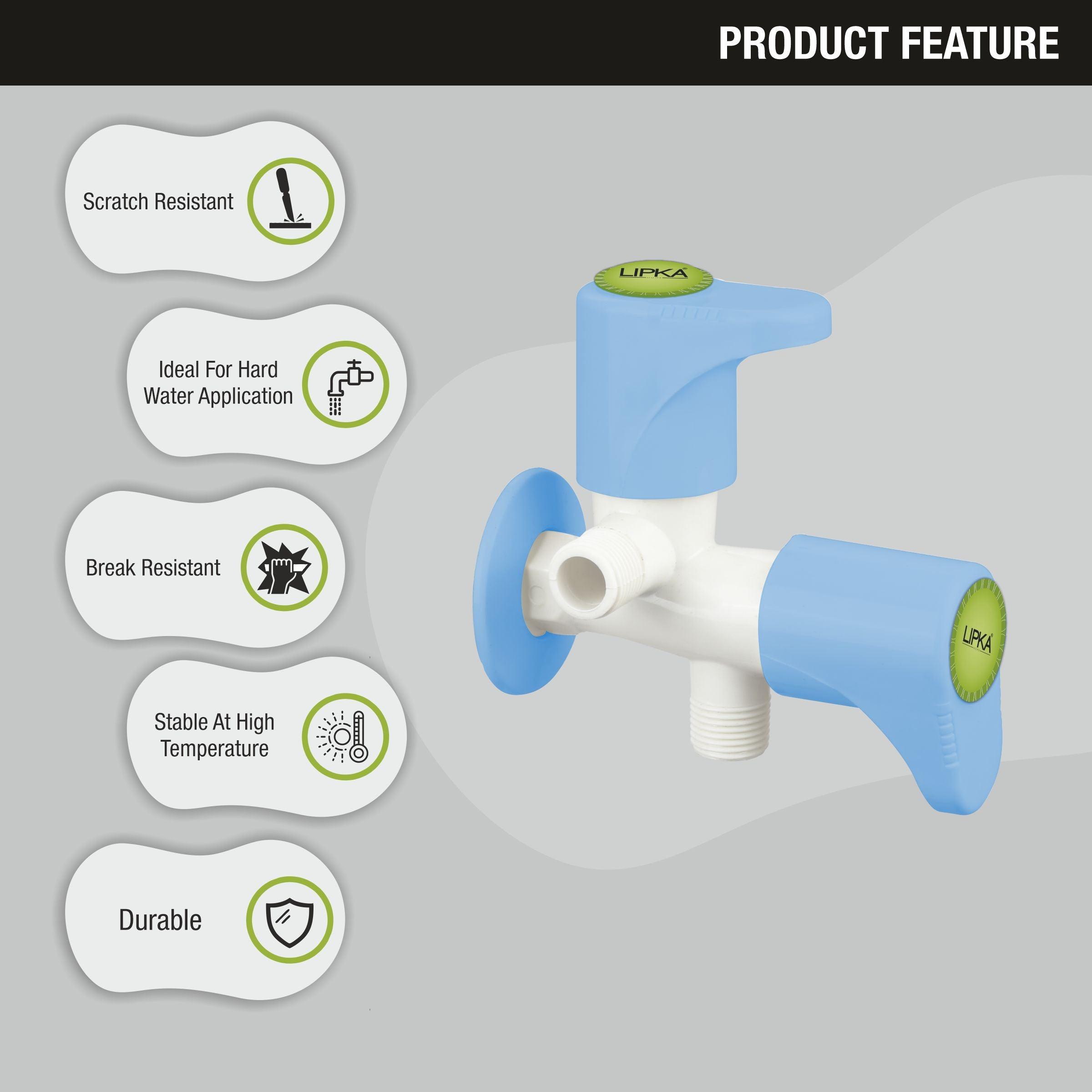 Glory Two Way Angle Valve PTMT Faucet (Double Handle) features
