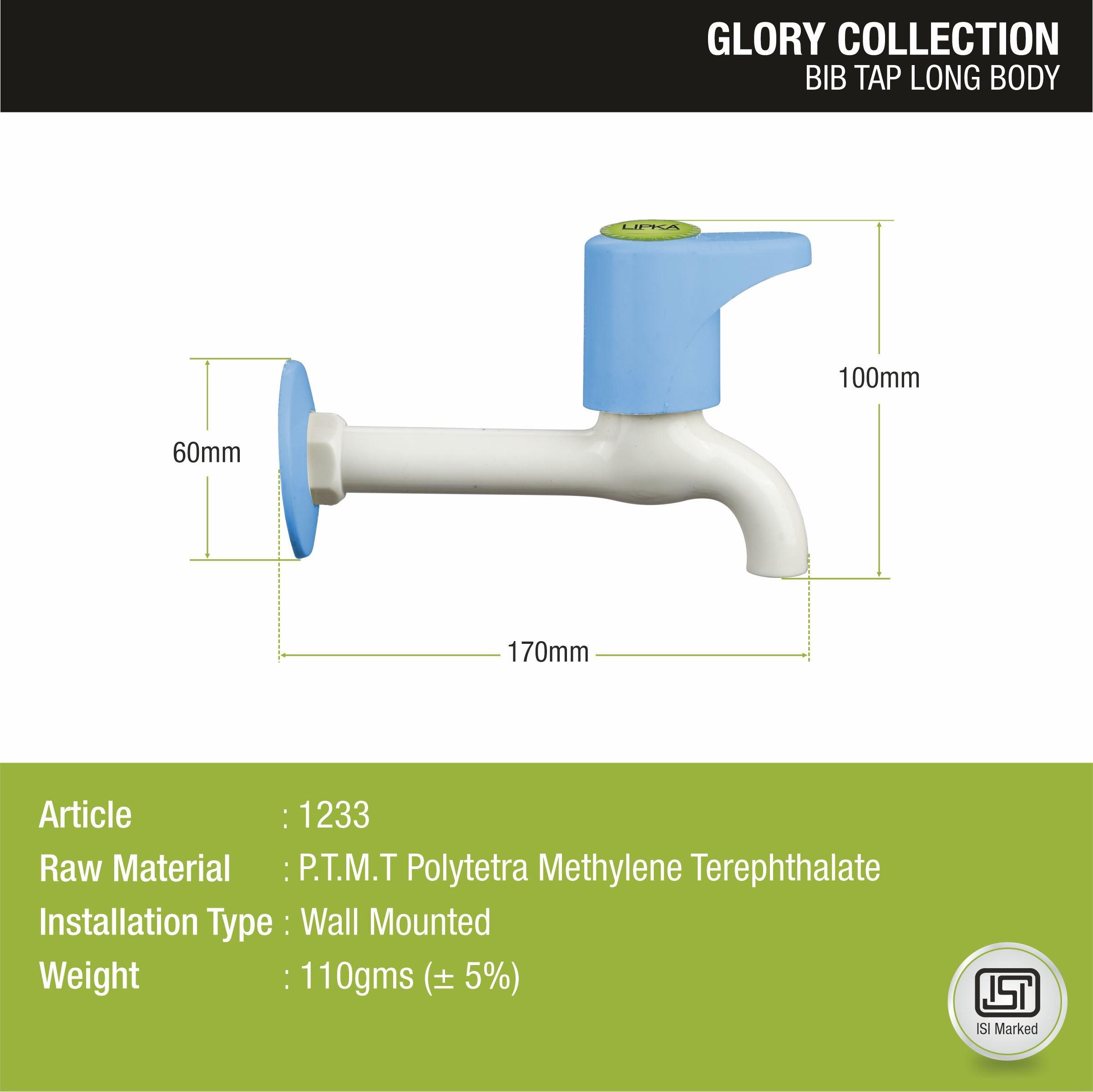 Glory Bib Tap Long Body PTMT Faucet sizes and dimensions