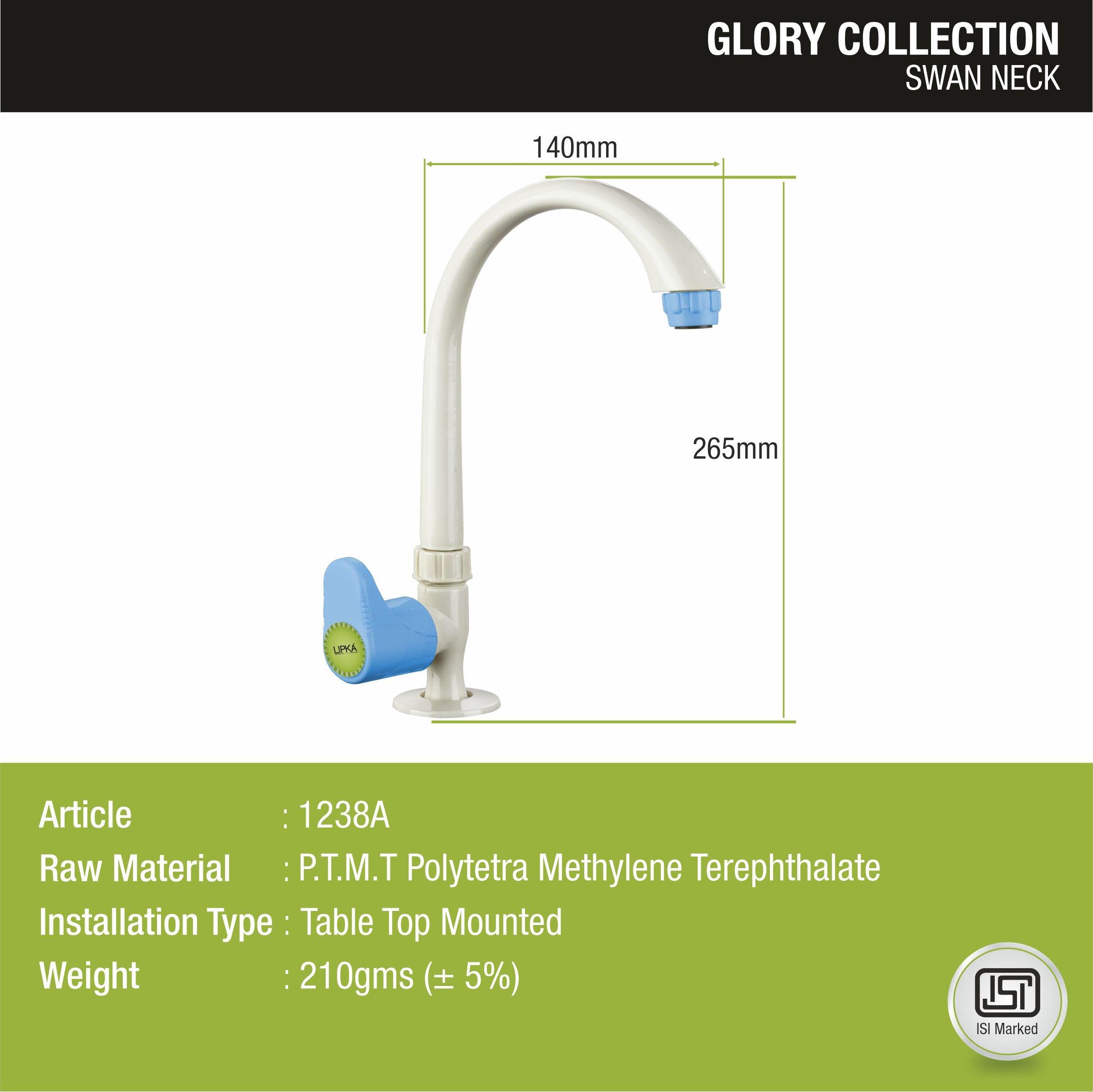 Glory PTMT Swan Neck Faucet sizes and dimensions