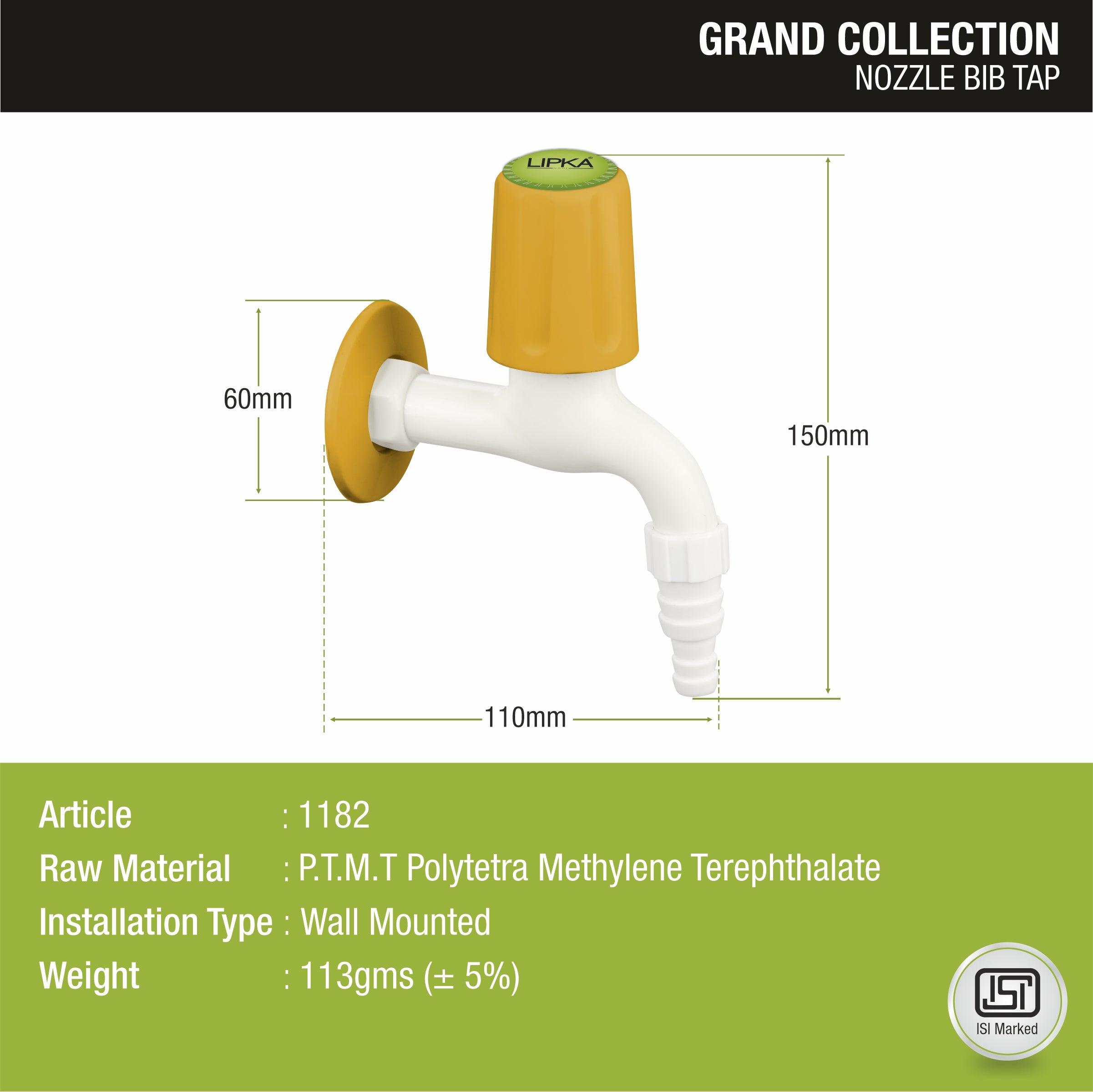 Grand Nozzle Bib Tap PTMT Faucet sizes and dimensions