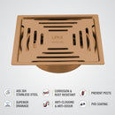Green Exclusive Square Flat Cut Floor Drain in Antique Copper PVD Coating (5 x 5 Inches) with Cockroach Trap - LIPKA - Lipka Home