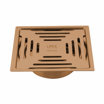 Green Exclusive Square Flat Cut Floor Drain in Antique Copper PVD Coating (5 x 5 Inches) with Cockroach Trap - LIPKA - Lipka Home