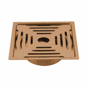 Green Exclusive Square Flat Cut Floor Drain in Antique Copper PVD Coating (6 x 6 Inches) with Hole & Cockroach Trap - LIPKA - Lipka Home