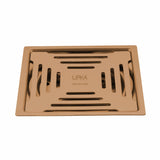 Green Exclusive Square Flat Cut Floor Drain in Antique Copper PVD Coating (5 x 5 Inches)