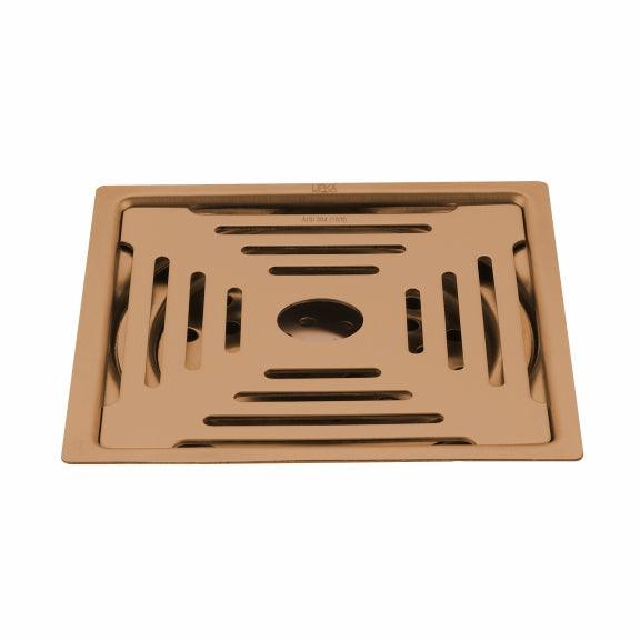 Green Exclusive Square Flat Cut Floor Drain in Antique Copper PVD Coating (6 x 6 Inches) with Hole
