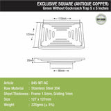 Green Exclusive Square Floor Drain in Antique Copper PVD Coating (5 x 5 Inches) sizes and dimensions