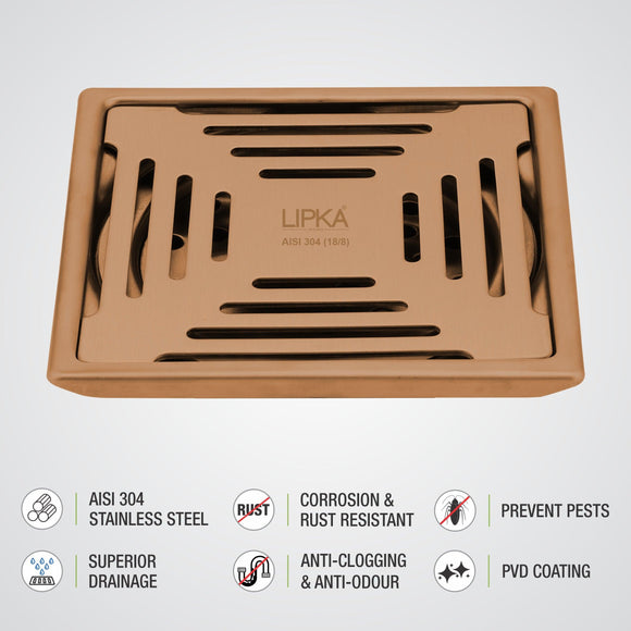 Green Exclusive Square Floor Drain in Antique Copper PVD Coating (5 x 5 Inches) - LIPKA - Lipka Home