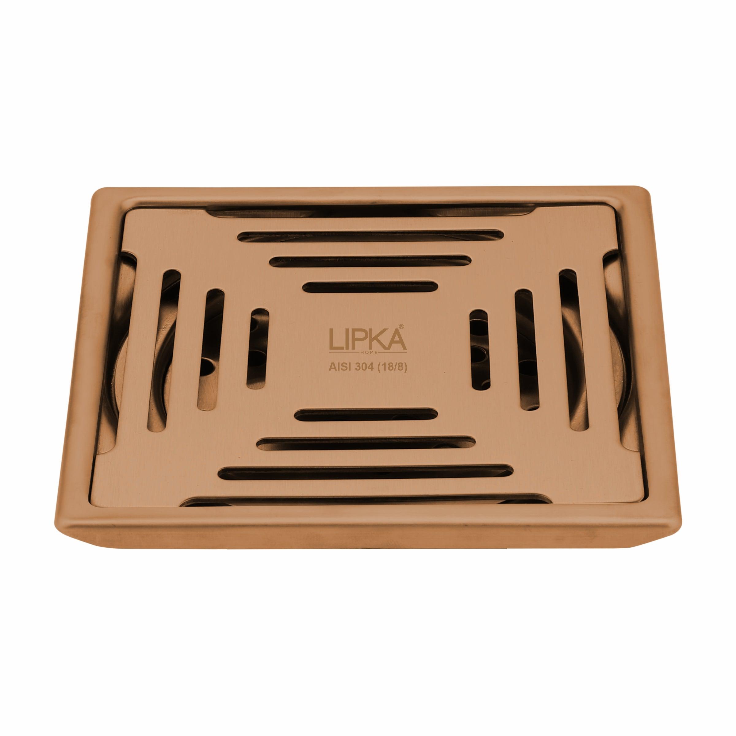 Green Exclusive Square Floor Drain in Antique Copper PVD Coating (5 x 5 Inches)