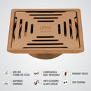 Green Exclusive Square Floor Drain in Antique Copper PVD Coating (6 x 6 Inches) with Cockroach Trap - LIPKA - Lipka Home