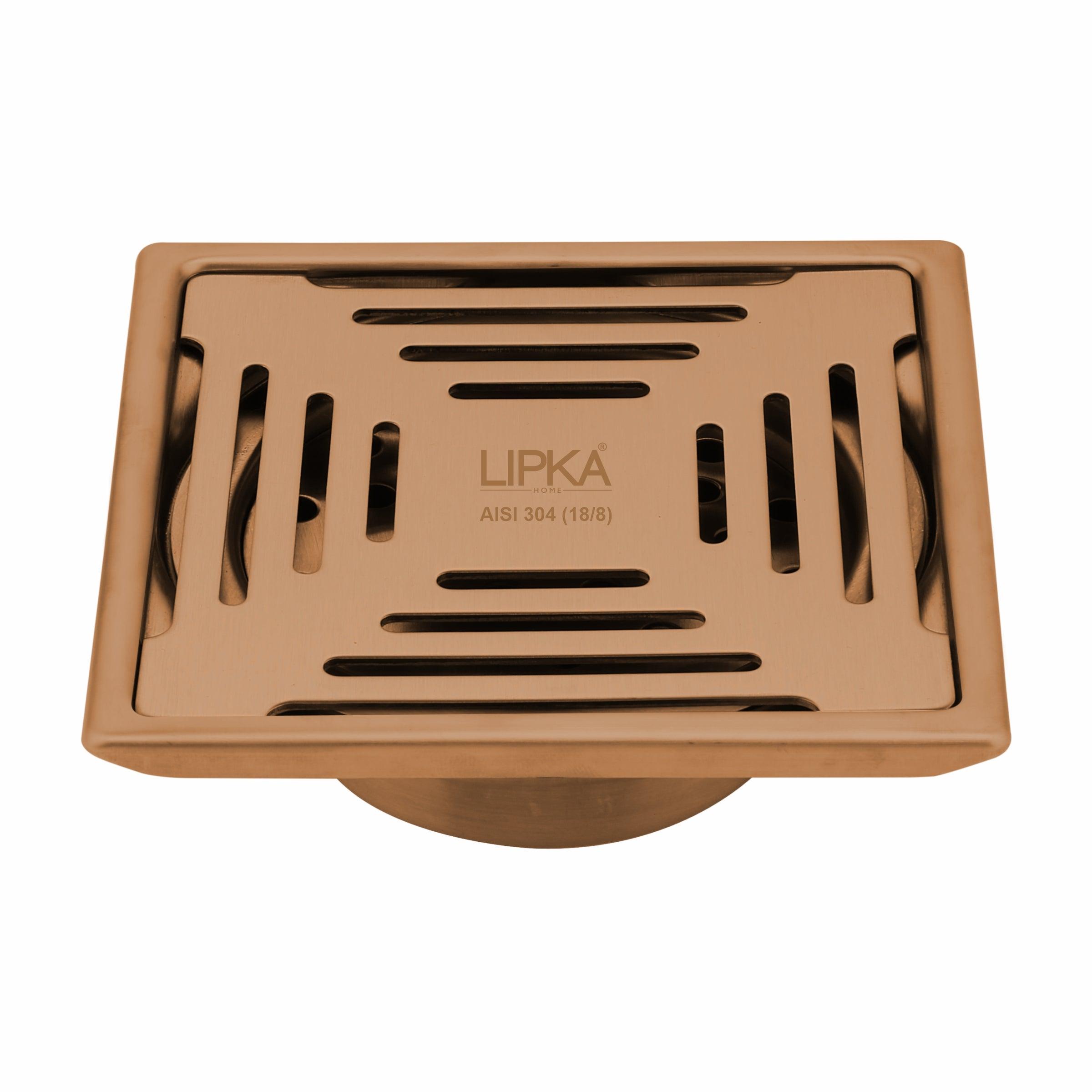 Green Exclusive Square Floor Drain in Antique Copper PVD Coating (6 x 6 Inches) with Cockroach Trap