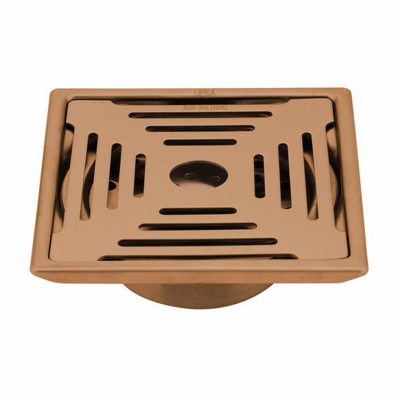Green Exclusive Square Floor Drain in Antique Copper PVD Coating (6 x 6 Inches) with Hole & Cockroach Trap - LIPKA - Lipka Home