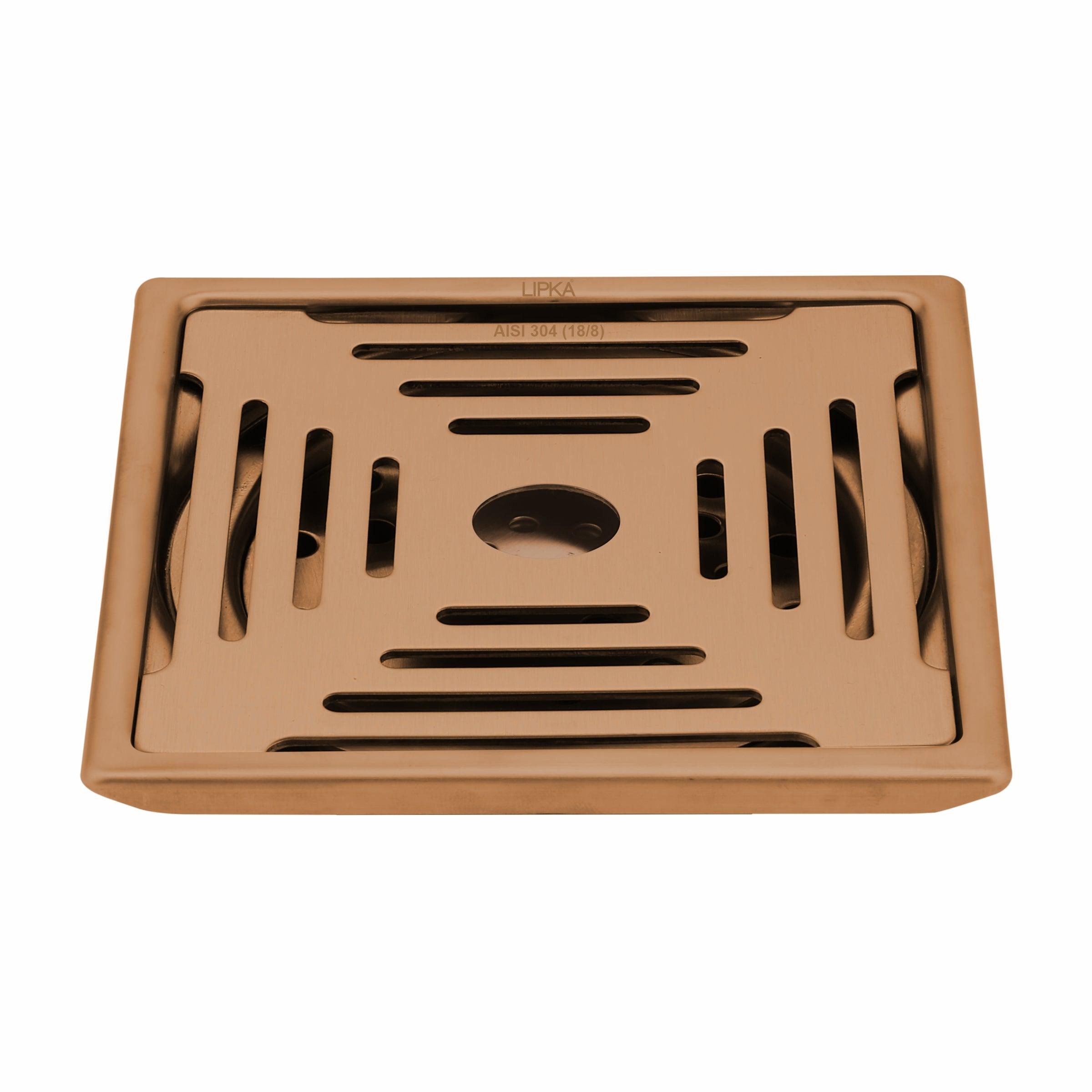 Green Exclusive Square Floor Drain in Antique Copper PVD Coating (6 x 6 Inches) with Hole