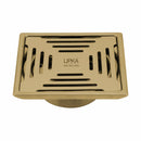 Green Exclusive Square Floor Drain in Yellow Gold PVD Coating (5 x 5 Inches) with Cockroach Trap - LIPKA - Lipka Home