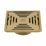 Green Exclusive Square Floor Drain in Yellow Gold PVD Coating (5 x 5 Inches) with Cockroach Trap - LIPKA