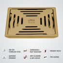 Green Exclusive Square Floor Drain in Yellow Gold PVD Coating (5 x 5 Inches) - LIPKA - Lipka Home