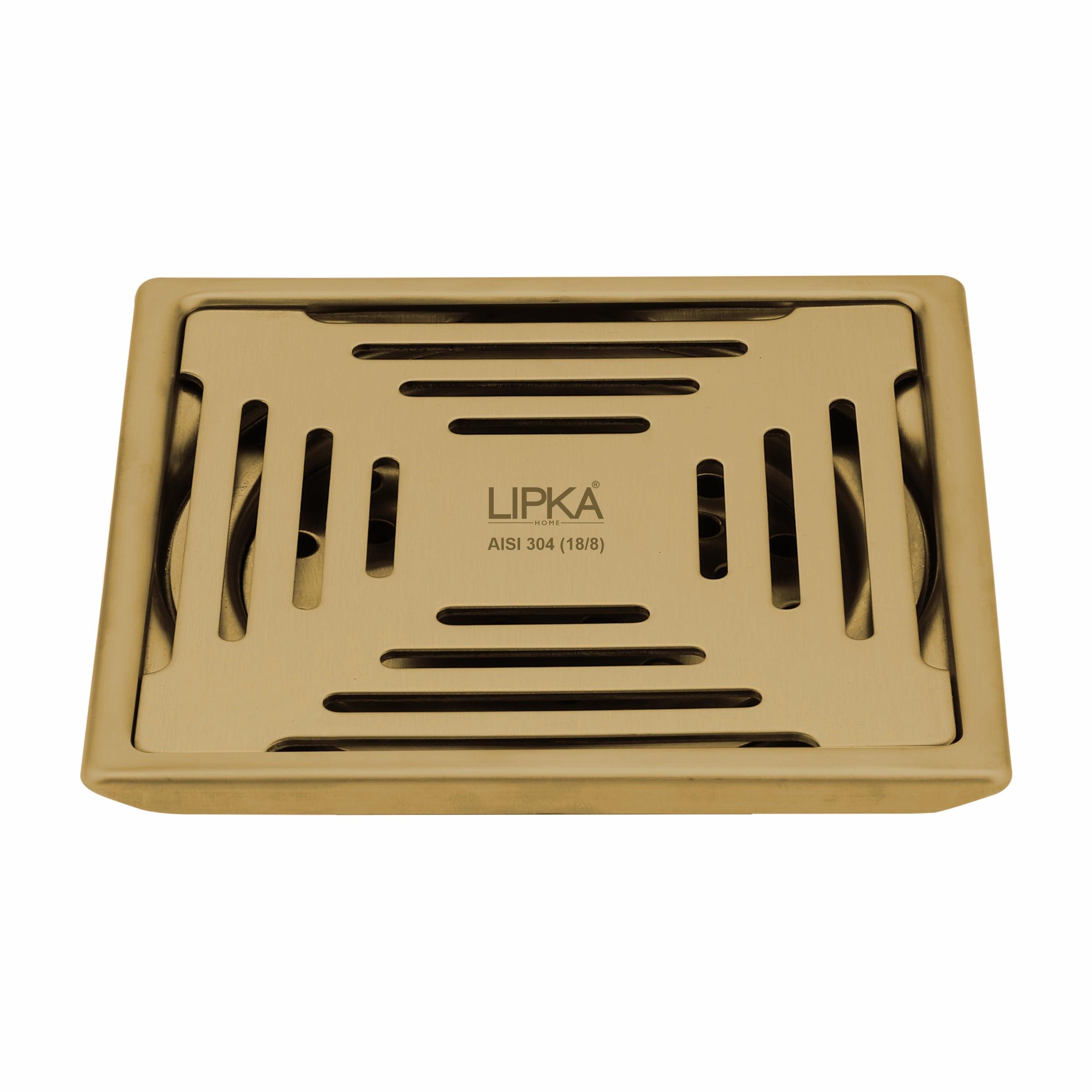 Green Exclusive Square Floor Drain in Yellow Gold PVD Coating (5 x 5 Inches) - LIPKA - Lipka Home