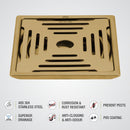 Green Exclusive Square Floor Drain in Yellow Gold PVD Coating (6 x 6 Inches) with Hole - LIPKA - Lipka Home