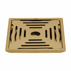 Green Exclusive Square Floor Drain in Yellow Gold PVD Coating (6 x 6 Inches) with Hole - LIPKA - Lipka Home