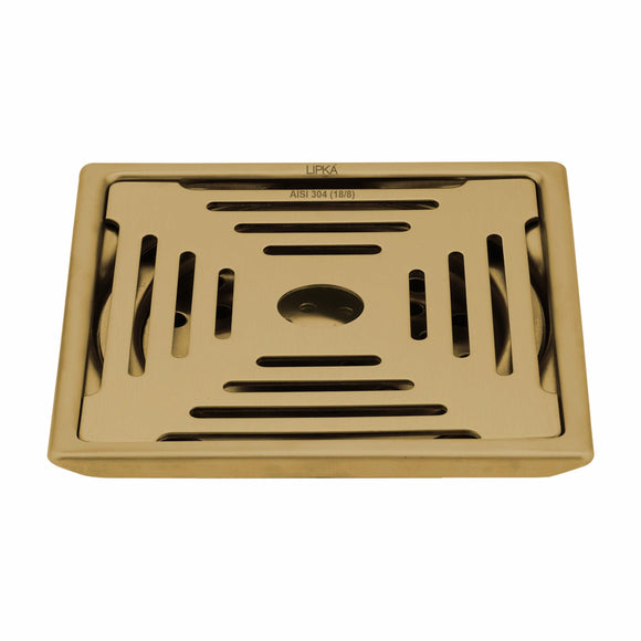 Green Exclusive Square Floor Drain in Yellow Gold PVD Coating (6 x 6 Inches) with Hole - LIPKA - Lipka Home