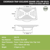 Green Exclusive Square Floor Drain in Yellow Gold PVD Coating (6 x 6 Inches) with Hole & Cockroach Trap - LIPKA