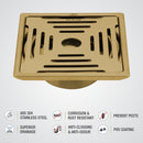 Green Exclusive Square Floor Drain in Yellow Gold PVD Coating (6 x 6 Inches) with Hole & Cockroach Trap - LIPKA - Lipka Home