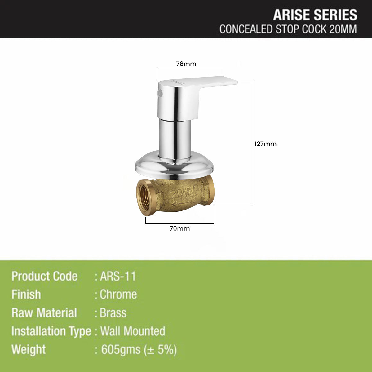 Arise Concealed Stop Valve 20mm Brass Faucet - LIPKA