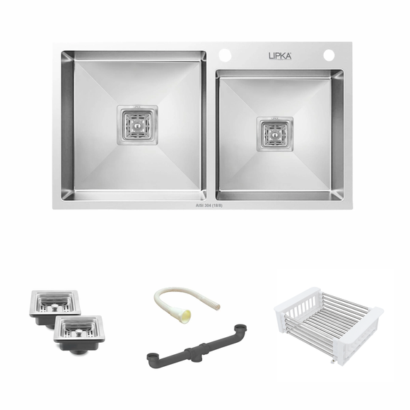 Handmade Double Bowl 304-Grade Kitchen Sink with Tap Hole (37 x 18 x 10 Inches) - LIPKA - Lipka Home
