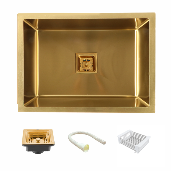 Handmade Yellow Gold PVD Coated Single Bowl Kitchen Sink (24 x 18 x 10 Inches) - LIPKA - Lipka Home