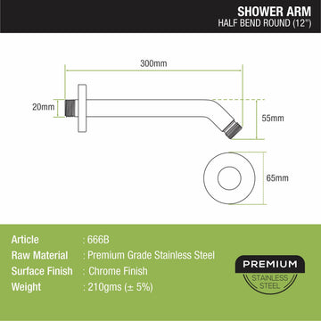Half Bend Round Shower Arm (12 Inches) - LIPKA - Lipka Home