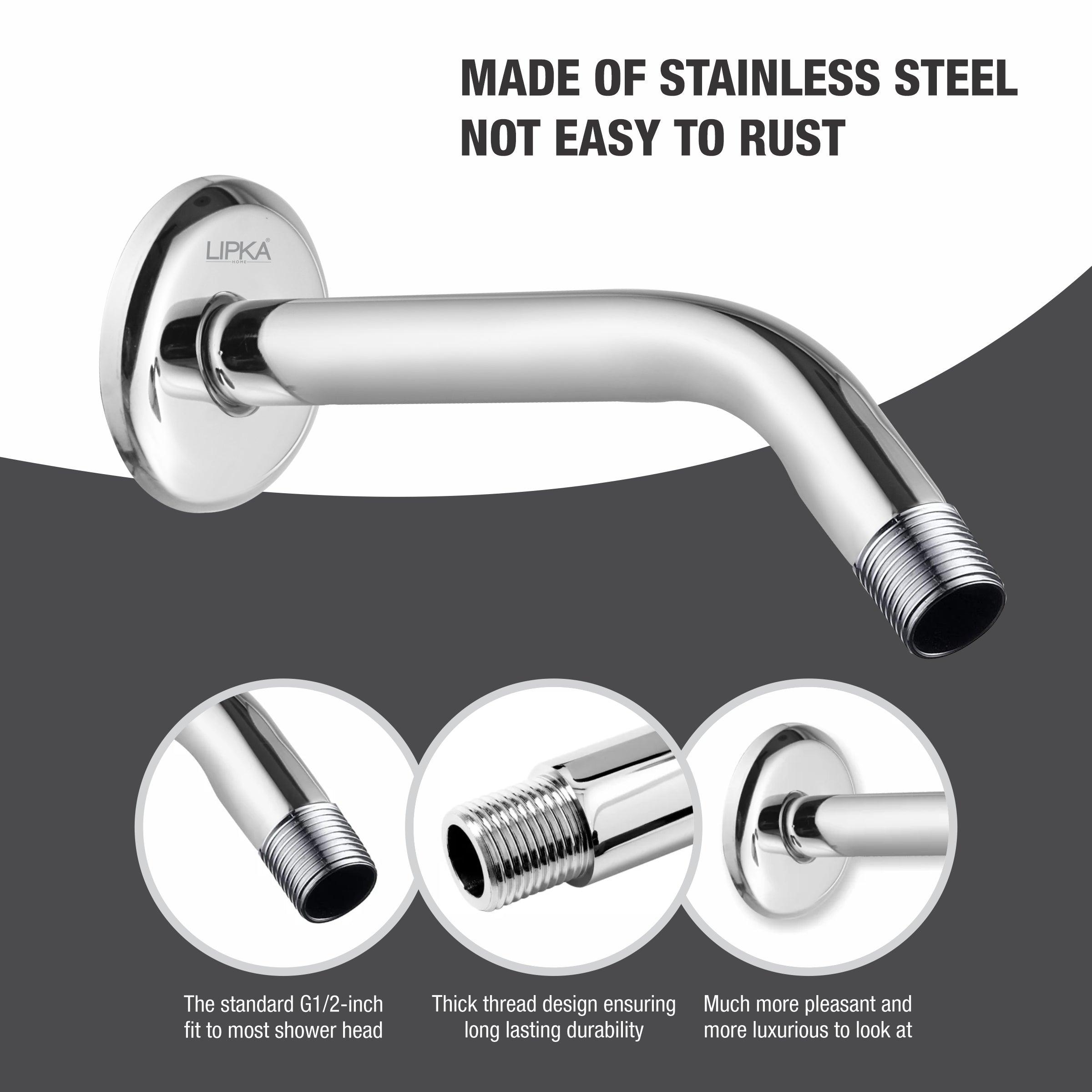 Half Bend Round Shower Arm (12 Inches) stainless steel