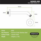 Half Bend Round Shower Arm (18 Inches) sizes and dimensions