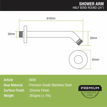 Half Bend Round Shower Arm (24 Inches) - LIPKA - Lipka Home