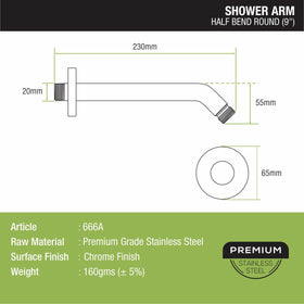 Half Bend Round Shower Arm (9 Inches) - LIPKA - Lipka Home