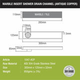 Marble Insert Shower Drain Channel - Antique Copper (12 x 5 Inches) sizes and dimensions