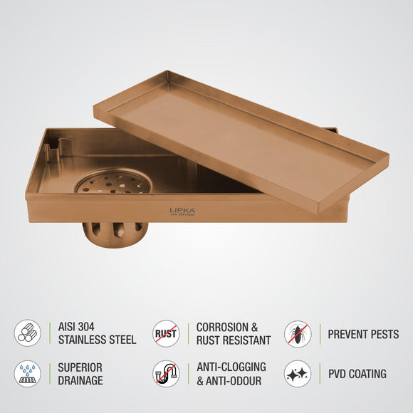 Marble Insert Shower Drain Channel - Antique Copper (12 x 5 Inches) - LIPKA - Lipka Home