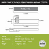 Marble Insert Shower Drain Channel - Antique Copper (18 x 4 Inches) sizes and dimensions