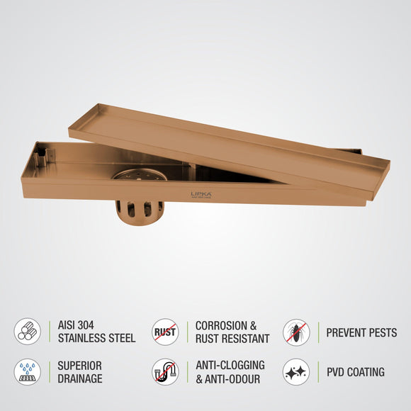 Marble Insert Shower Drain Channel - Antique Copper (24 x 4 Inches) - LIPKA - Lipka Home