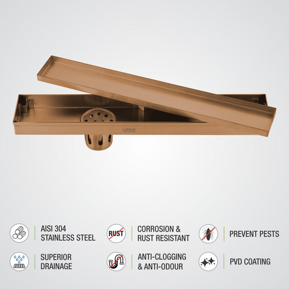 Marble Insert Shower Drain Channel - Antique Copper (32 x 3 Inches) - LIPKA - Lipka Home